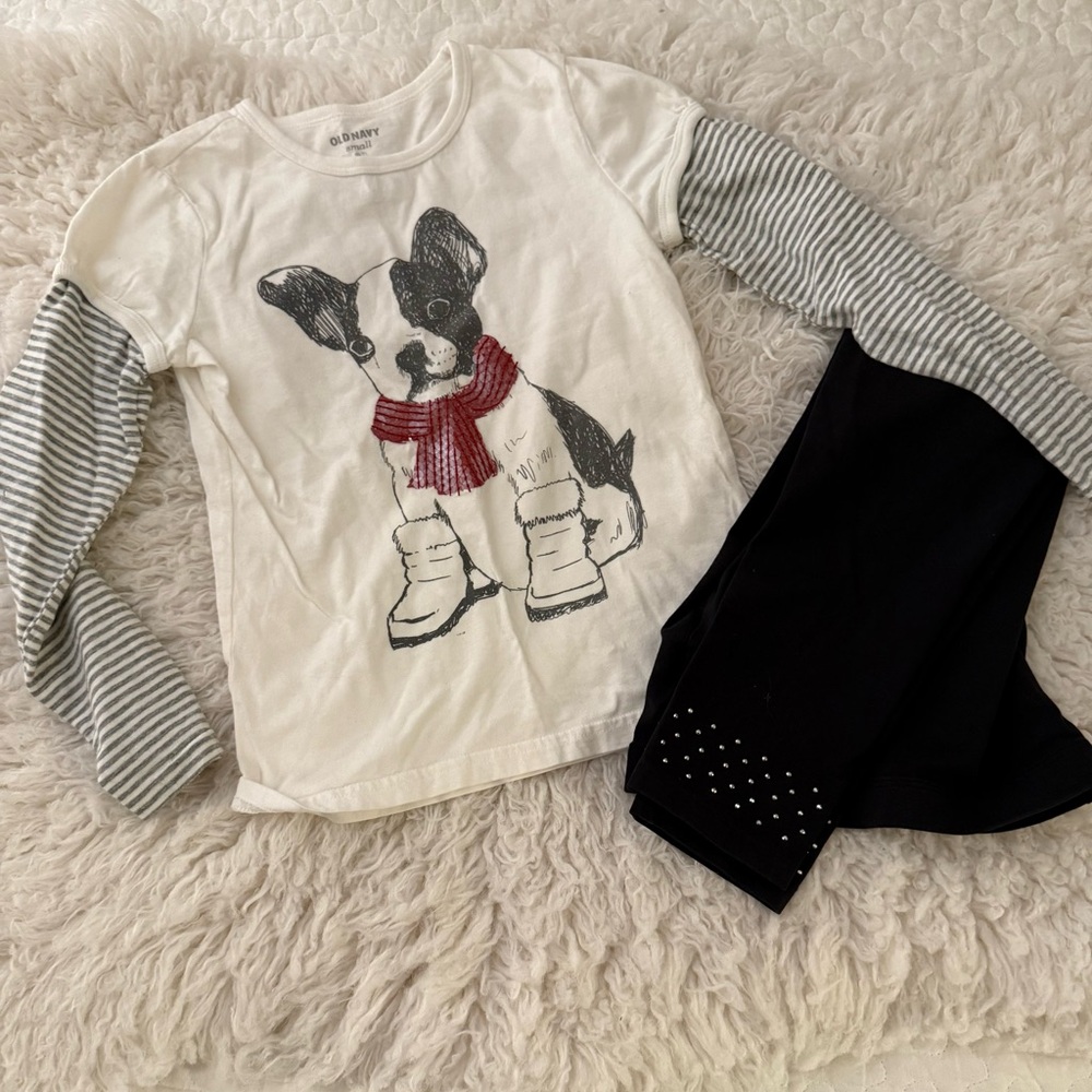 Kids Matching Set - white and Black tee with black leggings